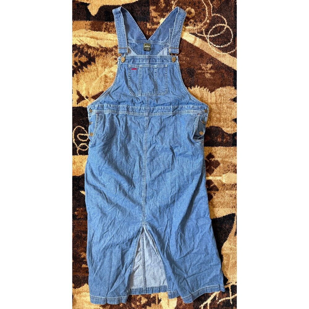 Vintage Eddie Bauer Denim Overall Dress Size L Blue Jean Pinafore Jumper